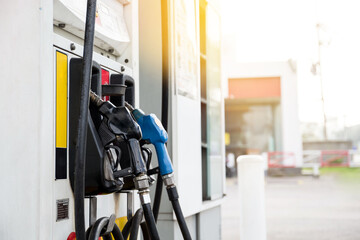 Fuel pumps gasohol, gasoline ,benzine, at a gas station ,price gasoline concept..