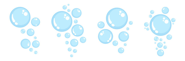 Air bubbles flat icon set. Soap foam bubbles, oxygen bubbles, water bubbles symbol, vector design elements isolated.