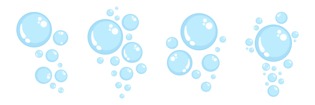 Air bubbles flat icon set. Soap foam bubbles, oxygen bubbles, water bubbles symbol, vector design elements isolated.