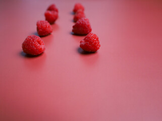 Two lines of fresh raspberry at the red background