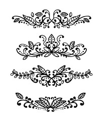 Set of hand drawn floral decoration elements