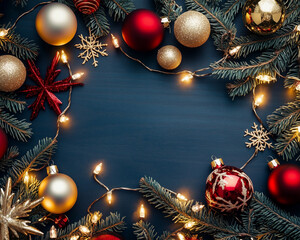 Minimal Christmas Flat Layout with Festive Decorations &ndash; Midnight Blue, Candlelight Gold, and Cranberry Red