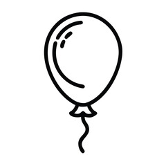 Simple balloon outline icon in black and white, Black and white outline icon of a balloon with a string, symbolizing celebration or party, isolated on a white background.