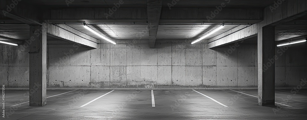 Poster abstract empty concrete wall background with parking space. black and white image of an indoor or ou