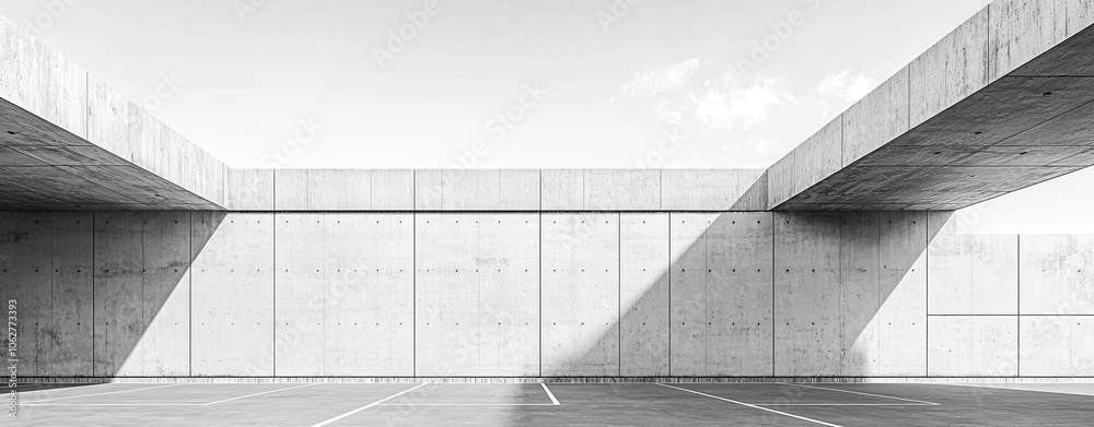 Poster abstract empty concrete wall background with parking space. black and white image of an indoor or ou