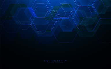 Fototapeta premium Futuristic Hexagonal Abstract Background with Blue Geometric Shapes