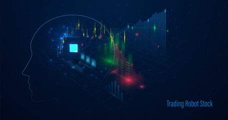 AI-Powered Stock Trading Concept with Data Visuals and Head Silhouette