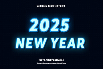 Editable text effect 3D Happy New Year 2025  Neon Style Glow Gradient template style premium vector. 