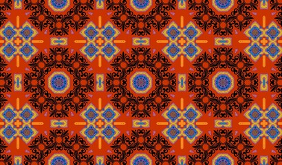 Night Flowers in Orange Garden pattern, seamless