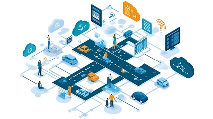 Obraz premium An isometric illustration of an urban road network connection