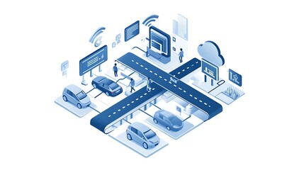 An isometric illustration of an urban road network connection