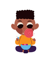 cute boy eating candy