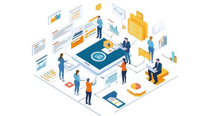 Isometric illustration of business people work