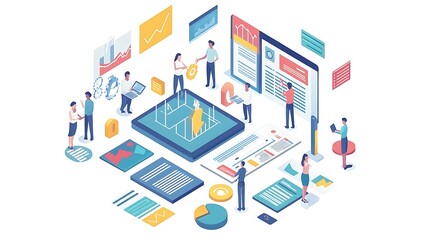 Obraz premium Isometric illustration of business people work