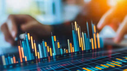 Fototapeta premium Business person evaluates metrics for charts and graphs with statistics to innovative analyze business potential and forecast future development of companies growth., setting goals for expansion.