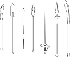 Spear icon set Indian sword knife, Viking weapons Spear Clipart handgun spear cricut cut files crossed. Ancient greek weapon. Design element for logo label sign badge.  line vector isolated
