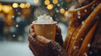 Pumpkin spice latte in winter background