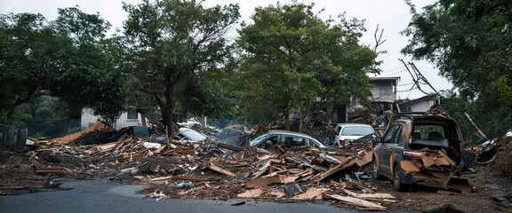 Destruction Caused by Hurricane &ndash; Severe Damage and Devastation in Urban Area After Storm
