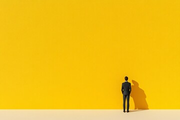 Obraz premium A Man Contemplating a Yellow Wall: A Minimalist Image of Hope and Potential