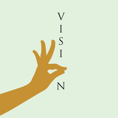 Hand gesture symbolizing looking into the distance, point of view. Vision, prediction, look forward. Flat vector.