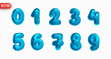 Set of numbers from 0 to 9 in style of Christmas candy jelly in realistic 3d design isolated on white background. Numbers of sweet marmalade candy. Vector illustration