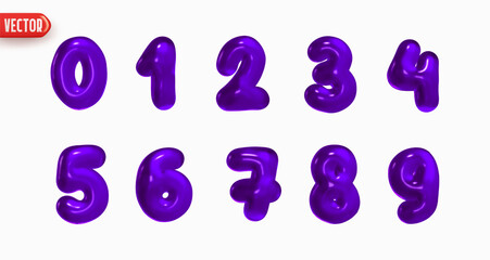 Set of numbers from 0 to 9 in style of Christmas candy jelly in realistic 3d design isolated on white background. Numbers of sweet marmalade candy. Vector illustration