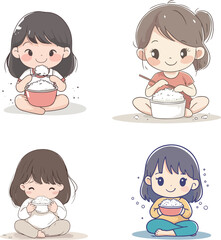 Cute Kids with Rice Bowls