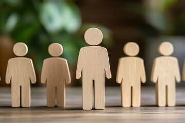 Wooden Figures Representing Teamwork and Leadership in Business