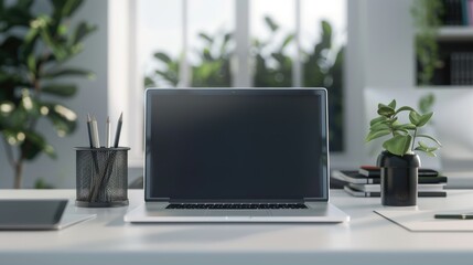 Fototapeta premium a workplace with a laptop at home or in the office