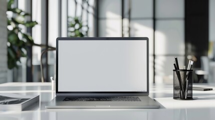 Fototapeta premium a workplace with a laptop at home or in the office