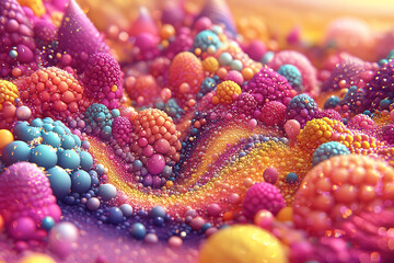 Candyland Dreamscape:  A whimsical and vibrant abstract landscape composed of shimmering, colorful spheres, resembling a fantastical candyland.