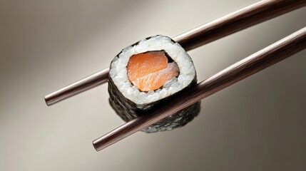 Sushi with chopsticks on minimalistic background