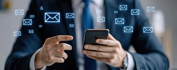 A busy entrepreneur checking emails and responding to messages on a smartphone during a brief break in a conference