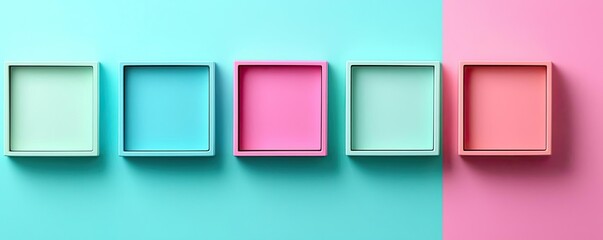 Colorful empty boxes on a soft background in pastel colors.