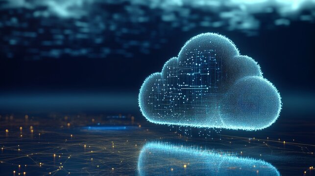 Cloud computing services on a futuristic background with glowing accents to showcase connectivity and technology