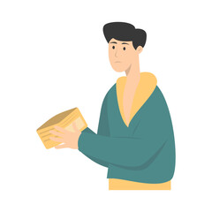 Confused People with Holding Empty Wallet. Vector Character Illustration
