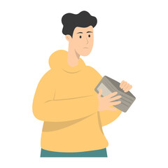 Confused People with Holding Empty Wallet. Vector Character Illustration
