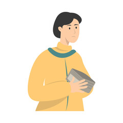 Confused People with Holding Empty Wallet. Vector Character Illustration