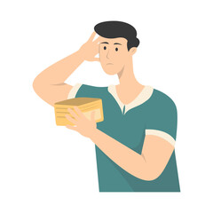Confused People with Holding Empty Wallet. Vector Character Illustration