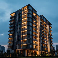 Fototapeta premium Real estate management services on a sleek modern building background with subtle lighting to evoke trust and professionalism