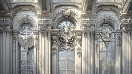 Obraz premium Architectural evolution triptych; intricate medieval gargoyles in the first, Neoclassical Greek columns in the second, and minimalist steel beams and glass walls in the last,