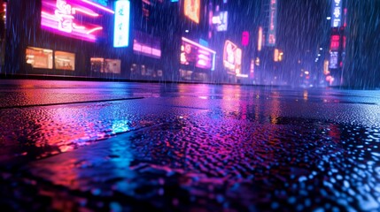 Tranquil Lofi Cityscape: Rainy Night 3D Render with Neon Lights, Moody Aesthetic, Peaceful Atmosphere, Ultra-Detailed Illustration