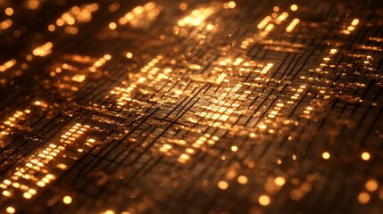 Fototapeta premium Golden Abstract Grid Pattern with Bokeh Lights Background