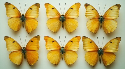 Six Golden Butterflies Arranged Symmetrically