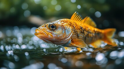 Fototapeta premium A Golden Fish Leaps From the Water