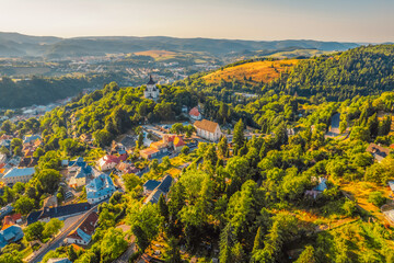 City of Banska Stiavnica with old castle and square,  UNESCO, Slovakia. Old Slovakia mining town of...