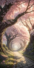 Obraz premium Cherry Blossom Haven: Path of Ancient Dreams