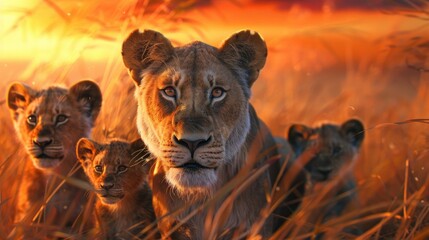 Naklejka premium Lion Family in the African Savanna