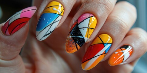 Vibrant Stained Glass Inspired Colorful Nail Art Design