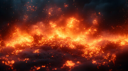 Dramatic and Captivating Fiery Explosion Scene with Intense Flames,Powerful Energy,and Chaotic Destruction in an Apocalyptic Landscape.